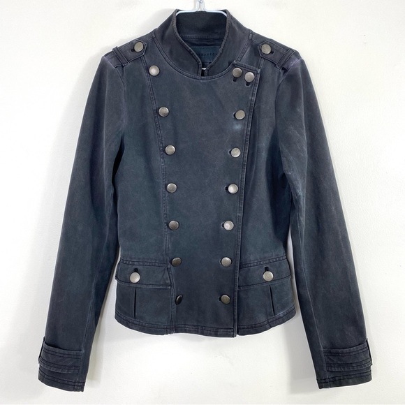 MARRAKECH Anthropologie Nadia Double Breasted Military Moto Jacket in Gray Sz XS - Picture 2 of 9